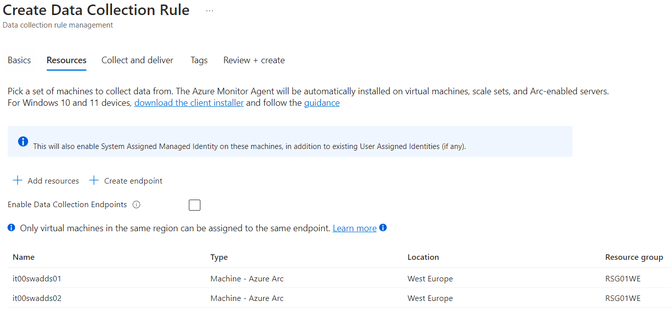 Data Collection Rules Configuration - sentinel step 05