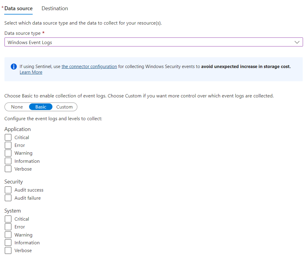 Data Collection Rules Configuration - sentinel step 06