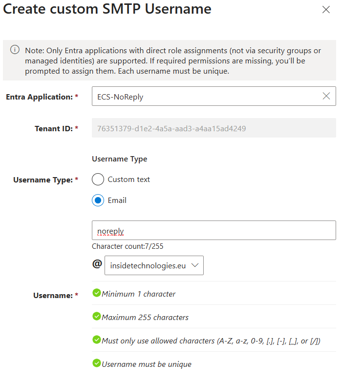 Configure SMTP Usernames - acs step 20