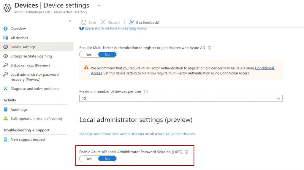 Setup in Microsoft Intune - laps step 01