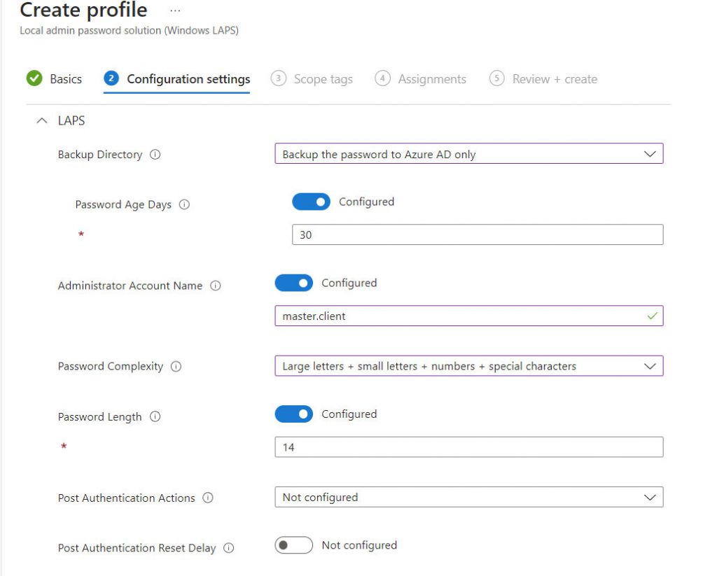 Setup in Microsoft Intune - laps step 02