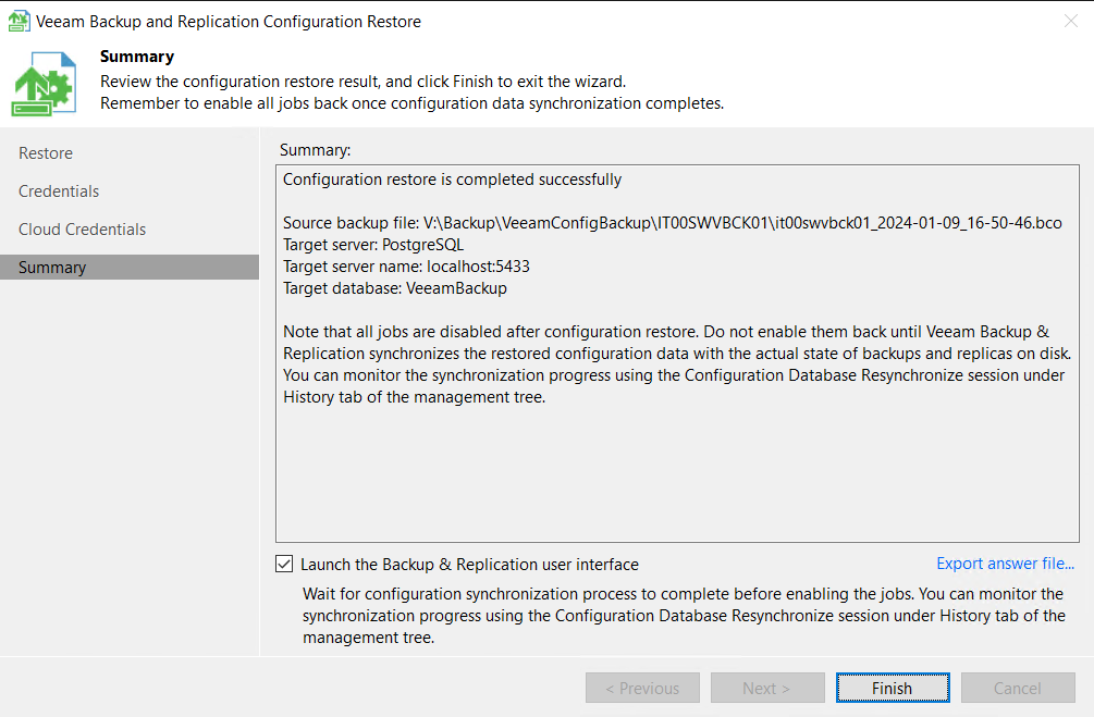 How to migrate Veeam Backup database to PostgreSQL - veeam step 08