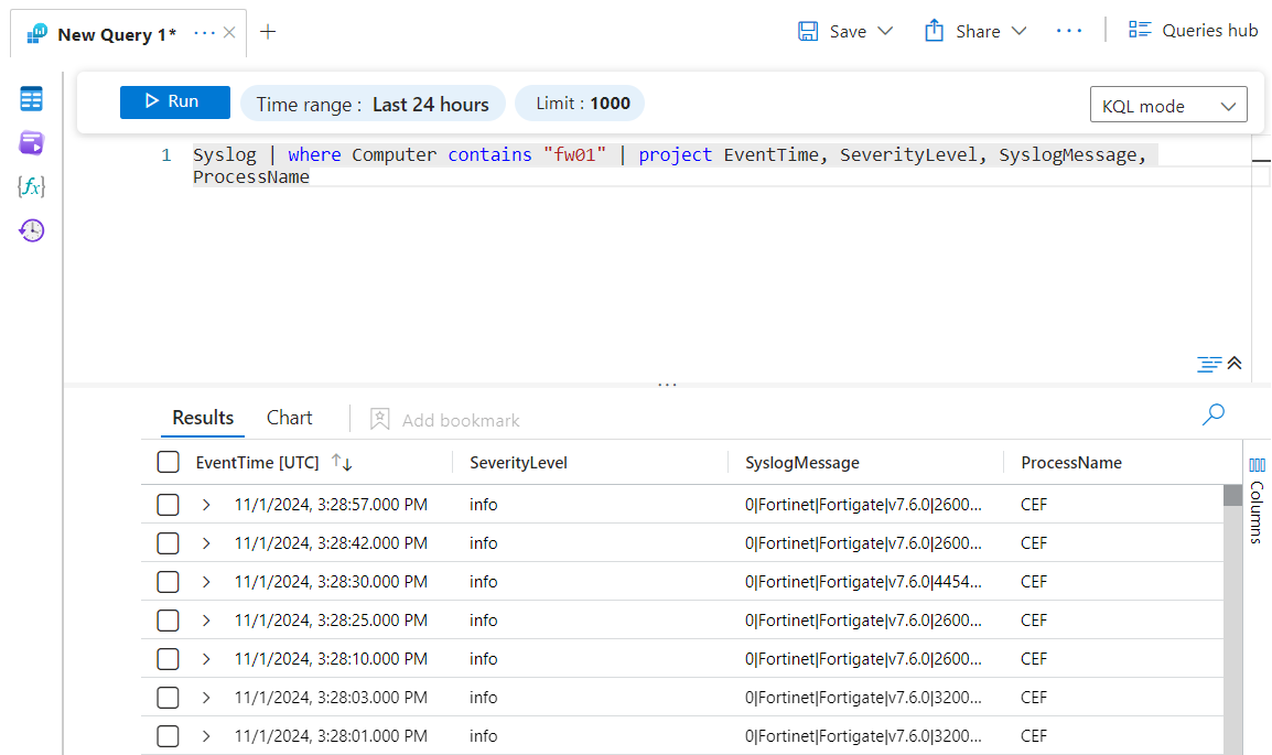 Test in Log Analytics - fortigatelog step 02